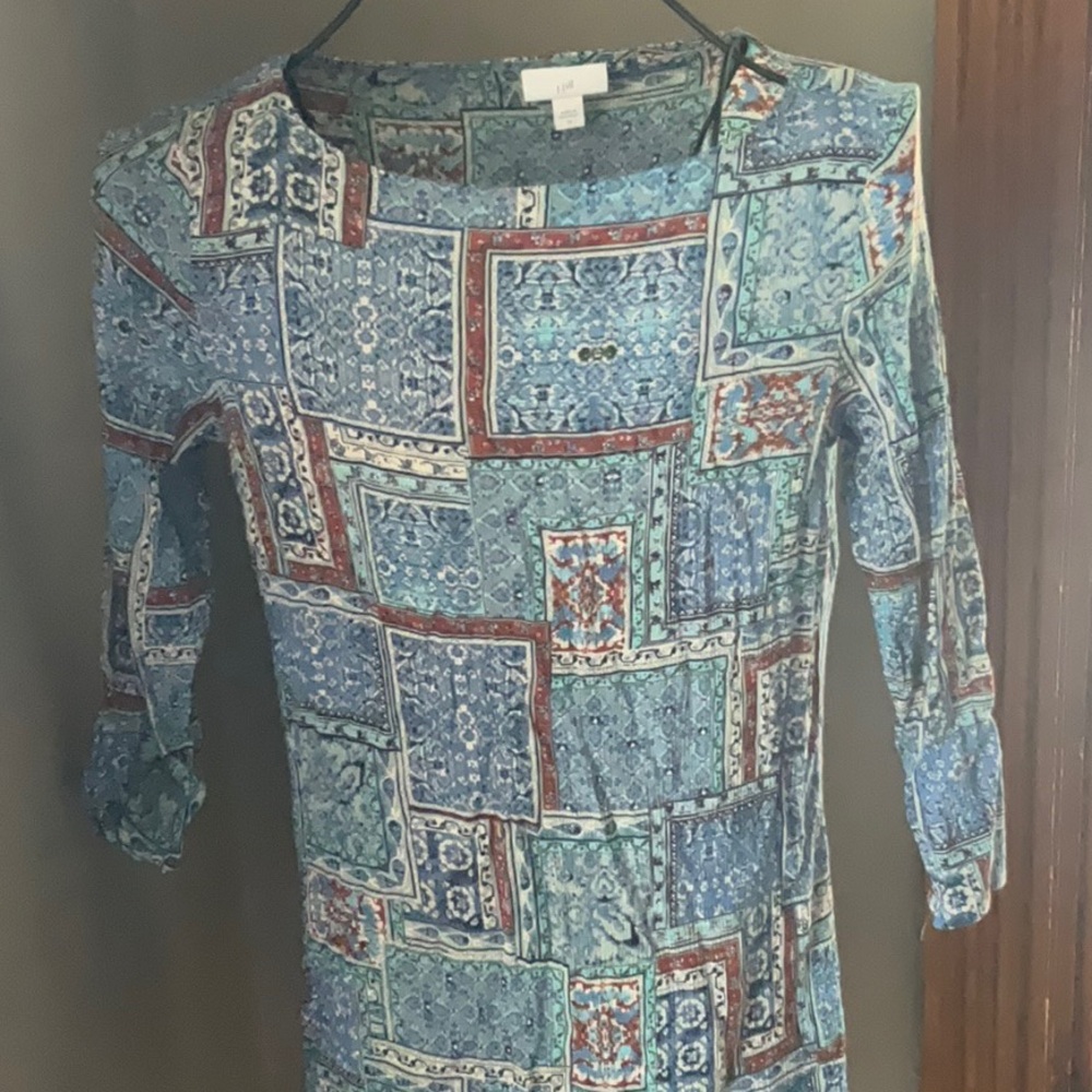 J. Jill Three-Quarter Length Sleeve Print Tunic Top Sz. XS
